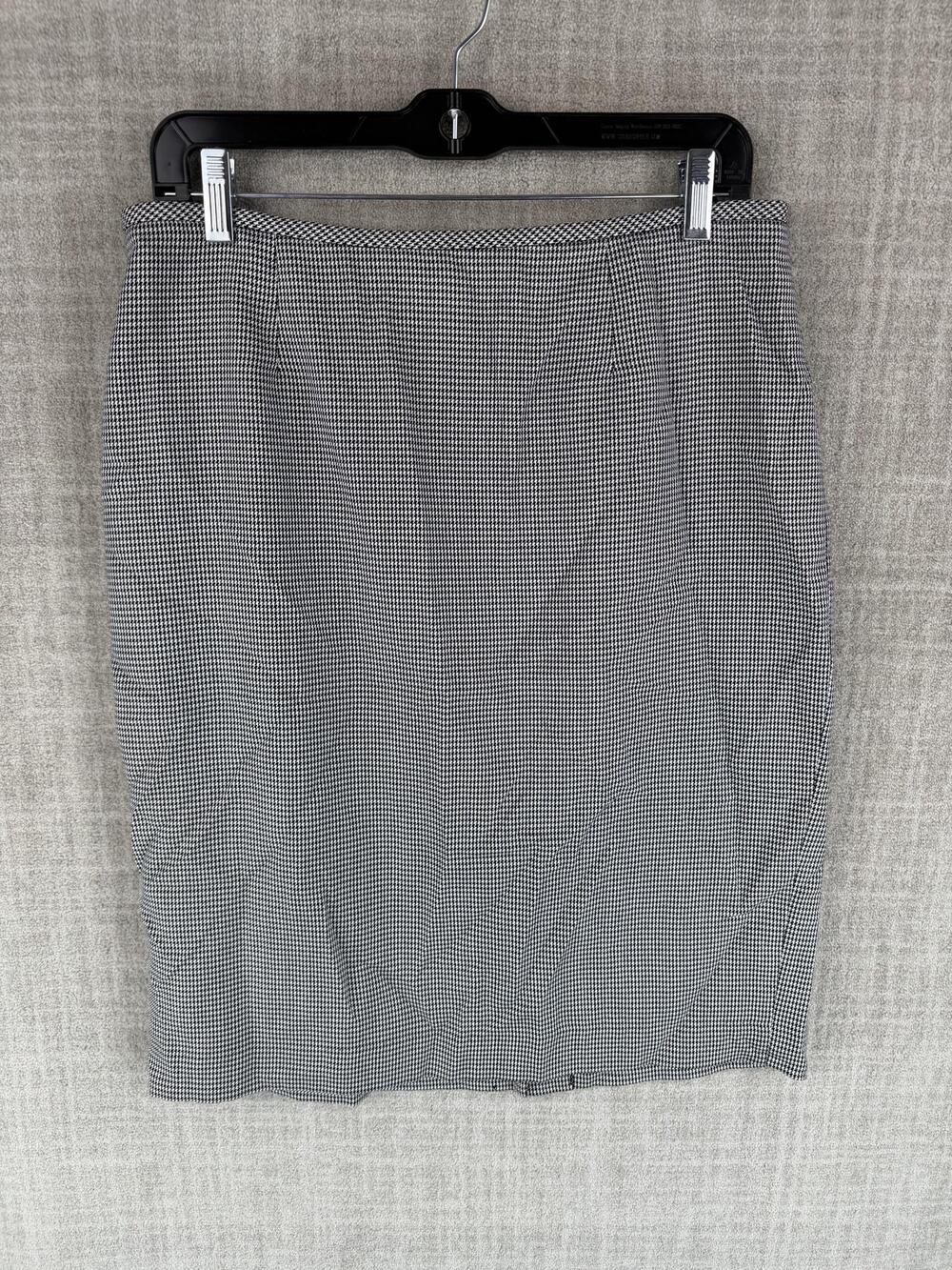 Calvin Klein Skirt Womens 10 Black Check Straight & Pencil Knee Length Lined Zip